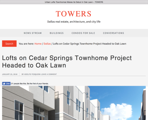 Screen shot of Towers web article about Lofts on Cedar Springs